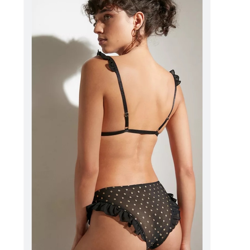 Bluebella bra and panty set, black w/ gold polka dots Small